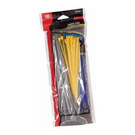 Ecm Industries Cable Tie, 4 in, 8 in L, Blue, Gray, Yellow, Nylon 6/6, 18 lb, 75 lb Strength 10095VDV